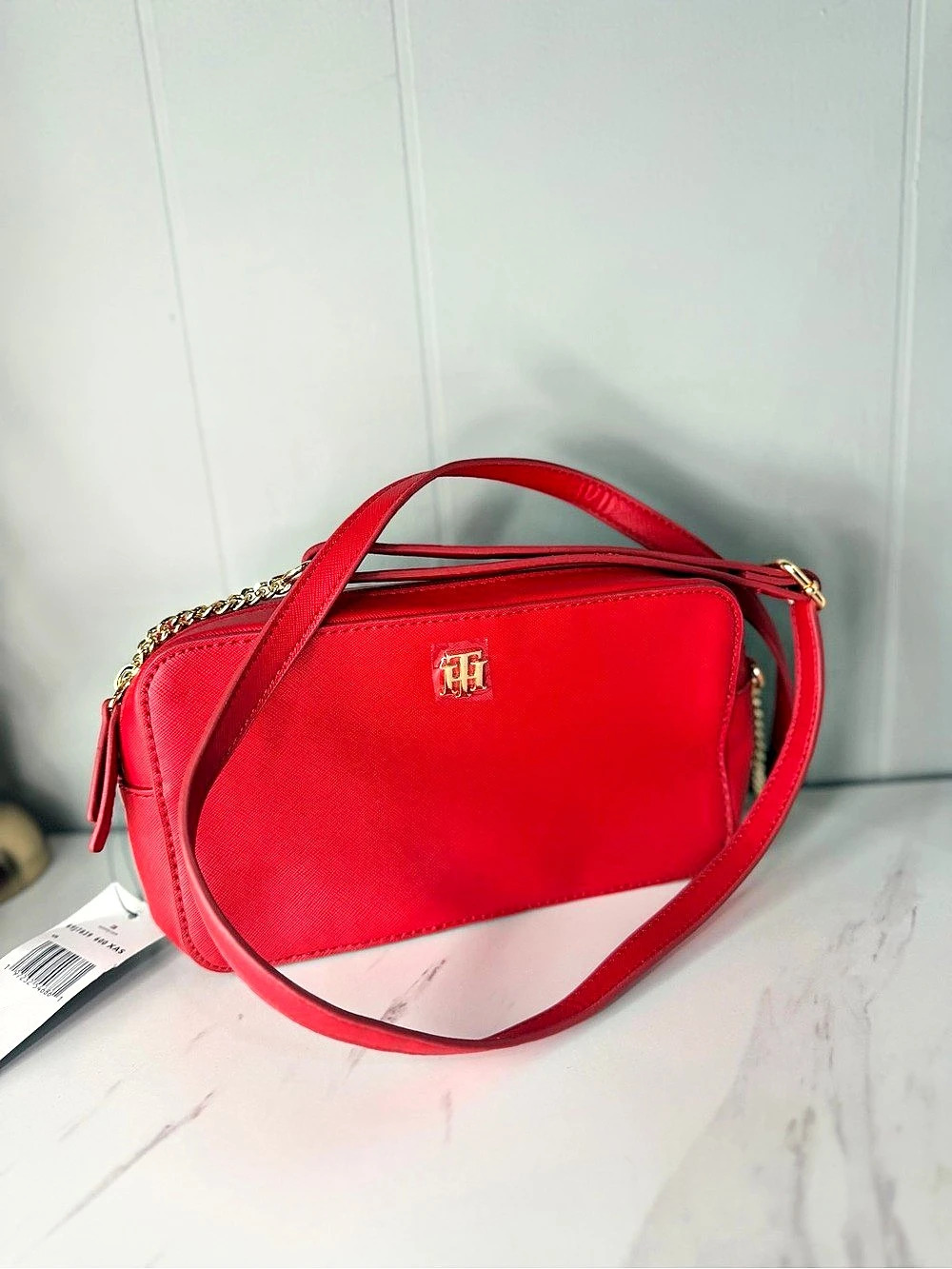 Tommy Hilfiger TH Logo Saffiano Crossbody Bag Red